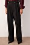 Siyah Diagonel Pileli Düğmeli Wide Leg/Geniş Paça Örme Pantolon TWOAW26PL00041 - 3