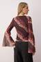 Çok Renkli Boho/Boho Chic Baskılı V yaka İspanyol Kol Tül Esnek Örme Bluz TWOAW26BZ00239 - 4