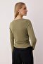 Haki Kare Yaka Büzgü/Drape Detaylı Slim/Vücuda Oturan Örme Bluz TWOAW25BZ00194 - 4