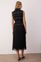 Black Tweed Belted Pleat Detail Midi Woven Dress TWOAW26EL00117 - 4