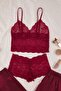 Bordo 3'lü Çeyiz Set Üst Dantel, Alt Saten Askılı Külotlu Dokuma Pijama Takımı THMAW26PT00077 - 6