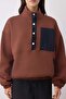Kahverengi Dokuma Garni Detaylı Cepli Kalın İçi Polarlı Örme Sweatshirt TWOAW26SW00056 - 3