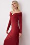 Kiremit Aksesuar Detaylı Açık Omuzlu Bodycon Maxi Esnek Örme Elbise TWOAW26EL00166 - 2