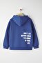Mavi Kapüşonlu Sırtı Slogan Baskılı Örme Büyük Beden Sweatshirt TBBAW26AO00015 - 6