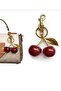 Cherry Charm Silvery Bag Ornament Viral Keychain Gold Detail