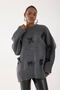 Anthracite Oversize Women's Long Sweater with Bow Ribbon Detail