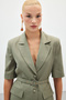 Short Sleeve Belted Jacket - Khaki - 6