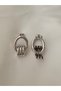 Women's Steel Tarnish Free Silver Color Interwoven Past Hoop Earrings - 2