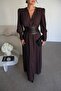 Brown Leather Corset Waist Tied Padded Maxi Long Premium Design Dress - 2