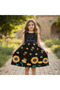 Girl's Combed Cotton Dress with Bee Pattern Black Blue Color Options - 4