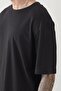 Unisex Black Dirty Collar Basic Oversized T-Shirt with Emblem - 5