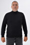 Men's Black Large Size Half Turtleneck 100% Cotton Sweater TRIST-2002