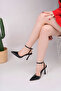 Fiera Model Black Skin Pointed Toe Ankle Strap Women's Thin Heeled Shoes Stiletto