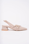 Leiria Model Buckle Detailed Beige Patent Leather Open Back Pointed Toe Square Heeled Ballerina Women's Shoes - 6