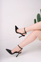 Fiera Model Black Skin Pointed Toe Ankle Strap Women's Thin Heeled Shoes Stiletto - 4