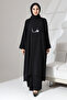 Batwing Sleeve Slit Detail Loose Crepe Aerobin Zühre Set - Black