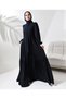Hijab Dress Ferace Navy Blue Sevde Balloon Sleeve Elastic Cuffs Ruffled Crepe Skirt - 6