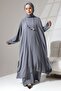 Bat Sleeve Slit Detailed Casual Crepe Aerobin Zühre Suit - Gray - 7