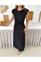 Women's Black Pleated Zero Sleeve Dress with Tie Detail - 6