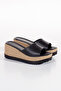 Women's Straw Filled Comfort Matte Black Slippers - 3