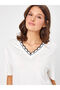 Striped Knitwear Detailed V-Neck T-Shirt 68180 - 4