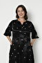 Women's Jacquard Satin Cotton Viscose Fabric Patterned Dress / Black - Ecru 35067 - 7