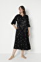 Women's Jacquard Satin Cotton Viscose Fabric Patterned Dress / Black - Ecru 35067 - 3
