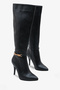 Women's Gold Buckle Side Zipper Heeled Boots Tetvey Black