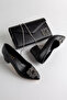 Women's 5 cm Thick Heeled Matte Black Stone Detailed Bag Combination Stiletto Set - 3