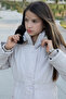 Beige Snap Pocket Flexible Waist Fur Inside Girl's Hooded Coat 21302 - 4