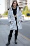Gray Pocket Detailed Fur Inside Removable Hooded Girl's down Jacket 21339 - 6
