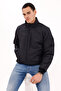 Men's Black Lined Stand Collar Seasonal Water and Windproof Jacket with Pockets