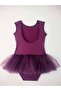 Girl's Plum Sleeveless U-Back Ballet and Gymnastics Leotard with Tutu Skirt - 2