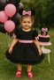 Girl's Black Tulle Fluffy Dress with Pink Belt and Bow Detail