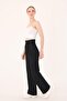 Women's Black Velcro Linen Palazzo Trousers - 5