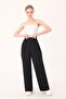 Women's Black Double Button Linen Palazzo Trousers