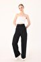 Women's Black Double Button Linen Palazzo Trousers - 4