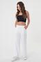 Women's White High Waist Elastic Wide Leg Pants