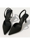 Pointed-Toe Backless Women's Heeled Satin Shoes Black-38