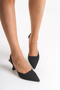 Pointed-Toe Backless Women's Heeled Satin Shoes Black-38 - 6