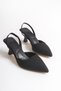 Pointed-Toe Backless Women's Heeled Satin Shoes Black-38 - 2