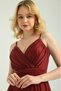 Women Burgundy Green Lurex Fabric Strap Long Evening Dresses Nbs9276 - 3