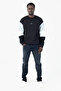 Men's Crew Neck Printed Sleeve Trimmed 3-Thread Sweatshirt Black - 25K 5298 - 6