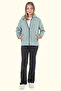 Girl's Mint Green Lined Water and Windproof Hooded Raincoat with Double Zipper Pockets - 2
