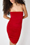 Women's Red Draped Thin Strap Midi Dress Evening Dress - 3