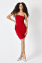 Women's Red Draped Thin Strap Midi Dress Evening Dress - 6