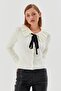 Ruffle collar ribbed body with rope ties ecru - 4