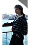 Una Fiaba Navy Blue Three Button Striped Knitwear Shirt Collar Sweater - 6