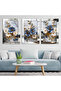 Blue White Flowers Gold Leaf Detailed 3 Piece Silver Plexiglass Mirrored Framed Painting - 7