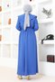 Indigo Hijab Dress - Cloak Collar and Belted BRC1125 - 7